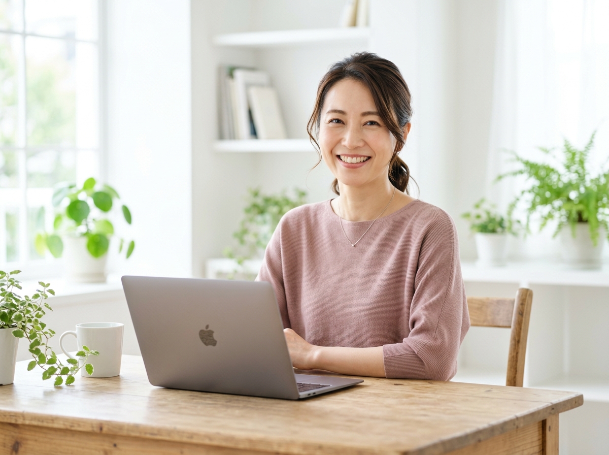 ノートPCで作業する女性スタッフ
