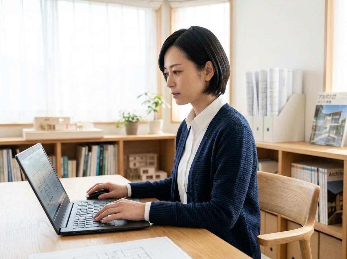 自宅からオンライン検査を行う建築士