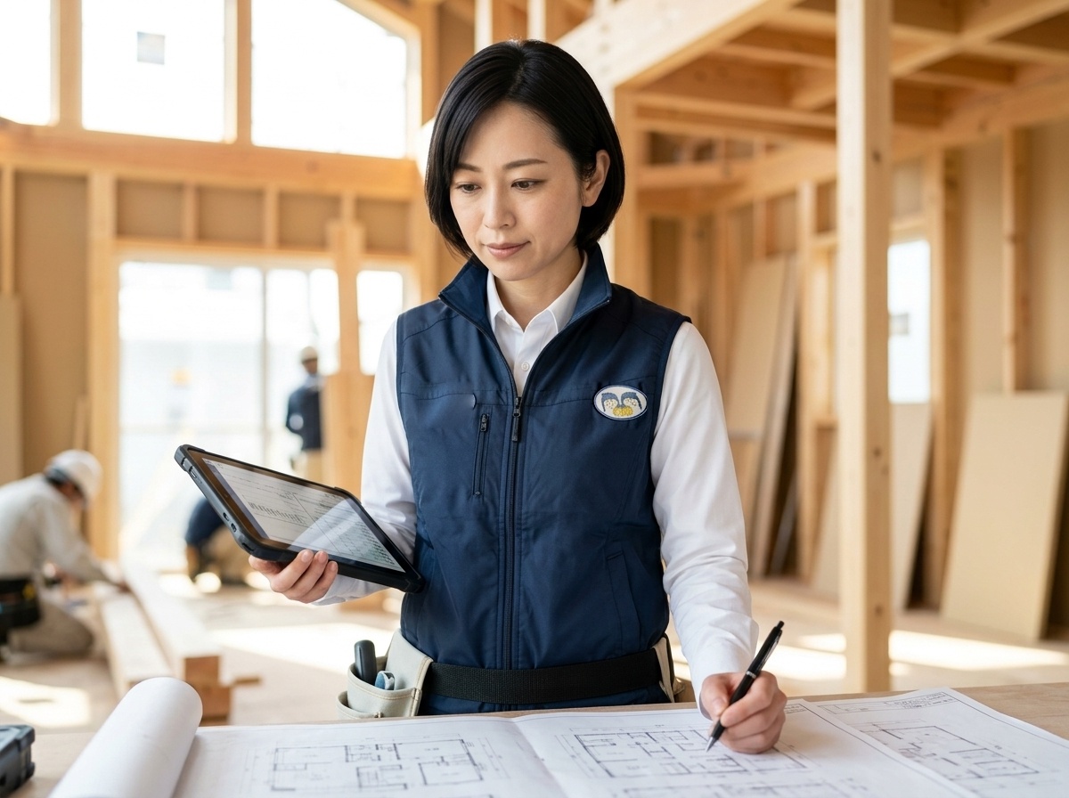 新築住宅検査を行う建築士スタッフ