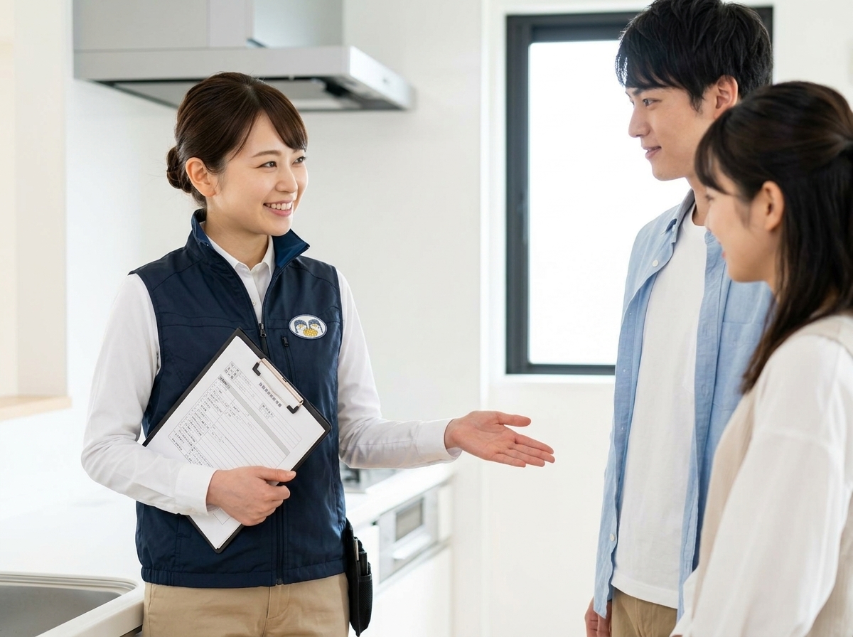 内覧会でお施主様を案内するスタッフ